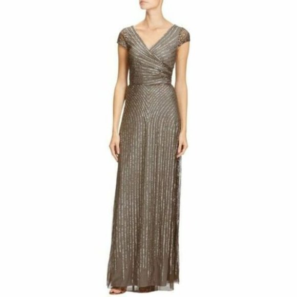NEW $299 Adrianna Papell Sequin Faux Wrap Gown‎ in Lead [SZ 14 ] - Picture 10 of 10